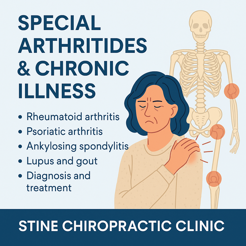 Board-certified chiropractic orthopedist in Fredericksburg, VA providing conservative treatment for rheumatoid arthritis, psoriatic arthritis, gout, and autoimmune arthritic conditions at Stine Chiropractic Clinic.