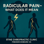 Storm-cloud graphic with a lightning bolt tracing from neck into arm, symbolizing shock-like nerve pain along a dermatome.